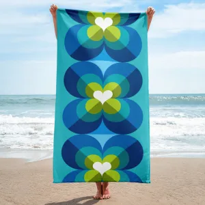 Mid Century Modern Aqua Blue LoverLeaf Beach & Pool Towel