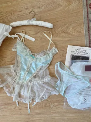Mid summer nights dream lingerie  lace satin corset bustier with garter straps