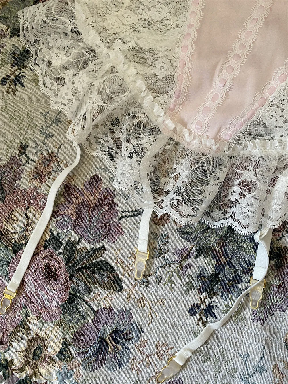 Mid summer nights dream lingerie  lace satin corset bustier with garter straps