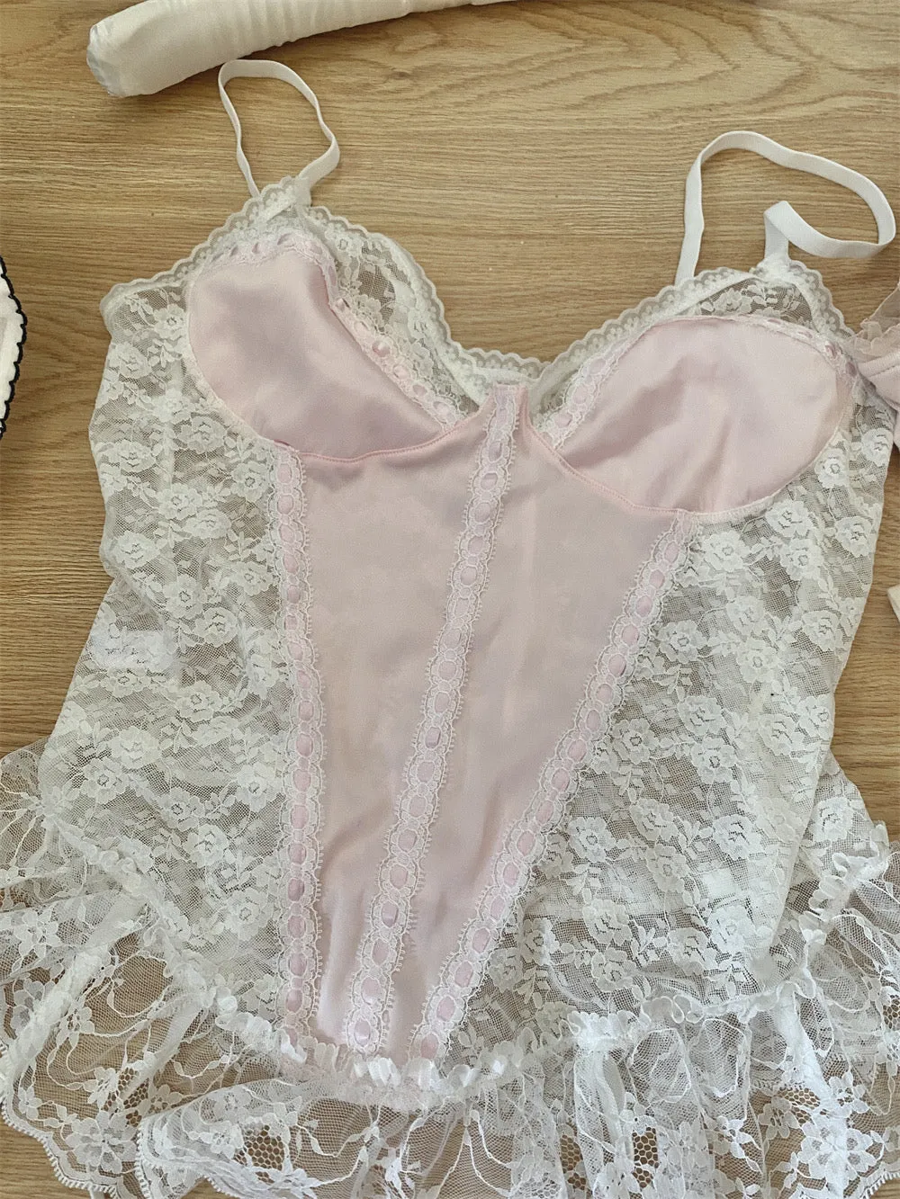 Mid summer nights dream lingerie  lace satin corset bustier with garter straps