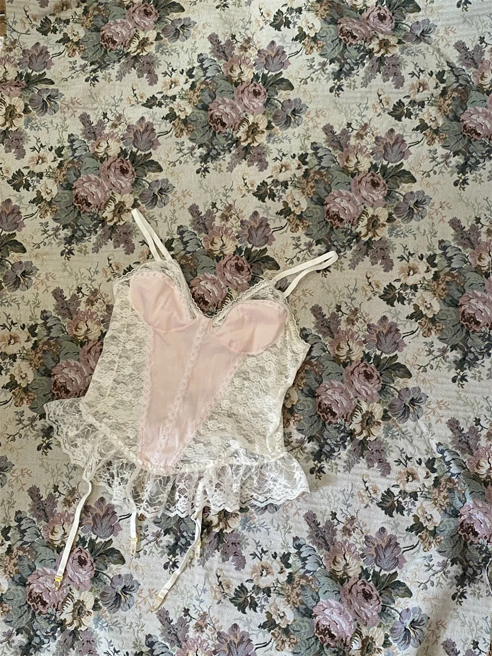 Mid summer nights dream lingerie  lace satin corset bustier with garter straps