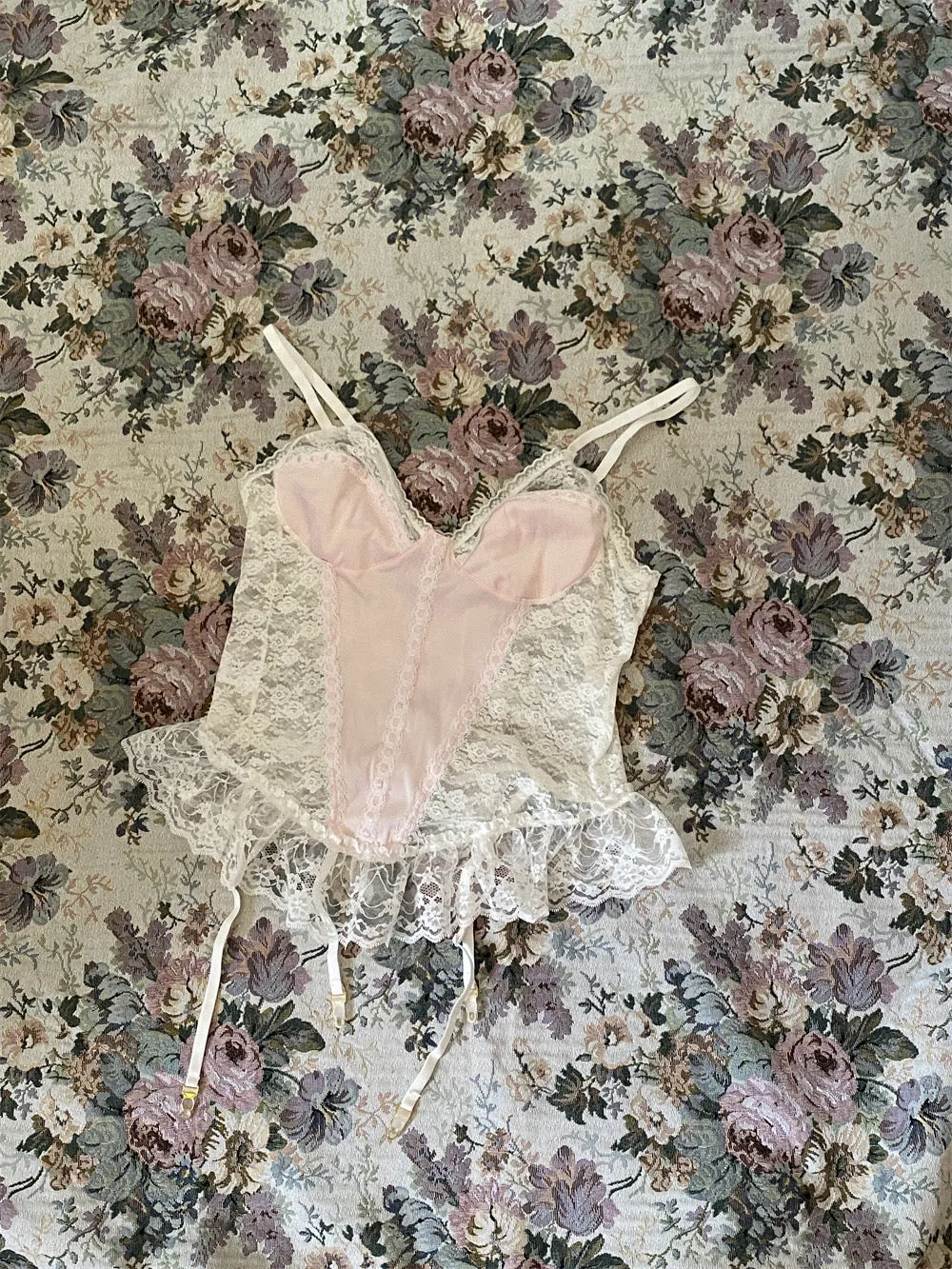 Mid summer nights dream lingerie  lace satin corset bustier with garter straps