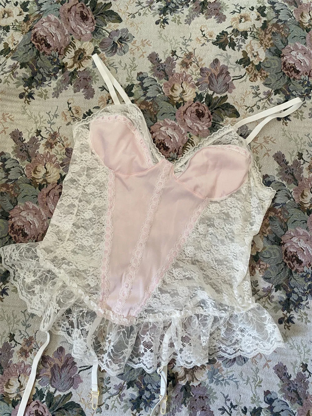 Mid summer nights dream lingerie  lace satin corset bustier with garter straps