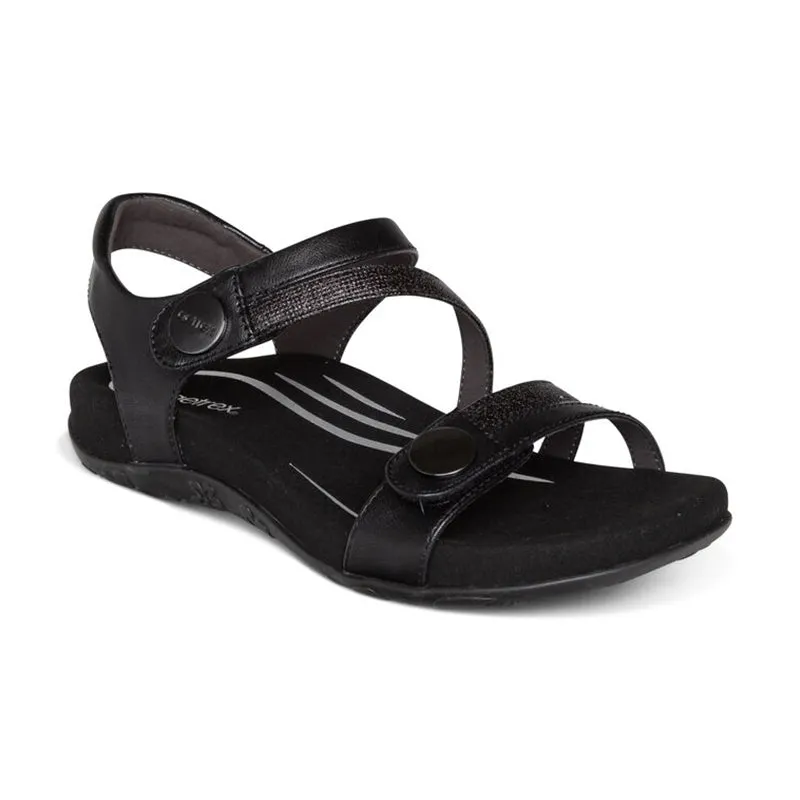 Women's Jess Black Elastic Straps PU material
