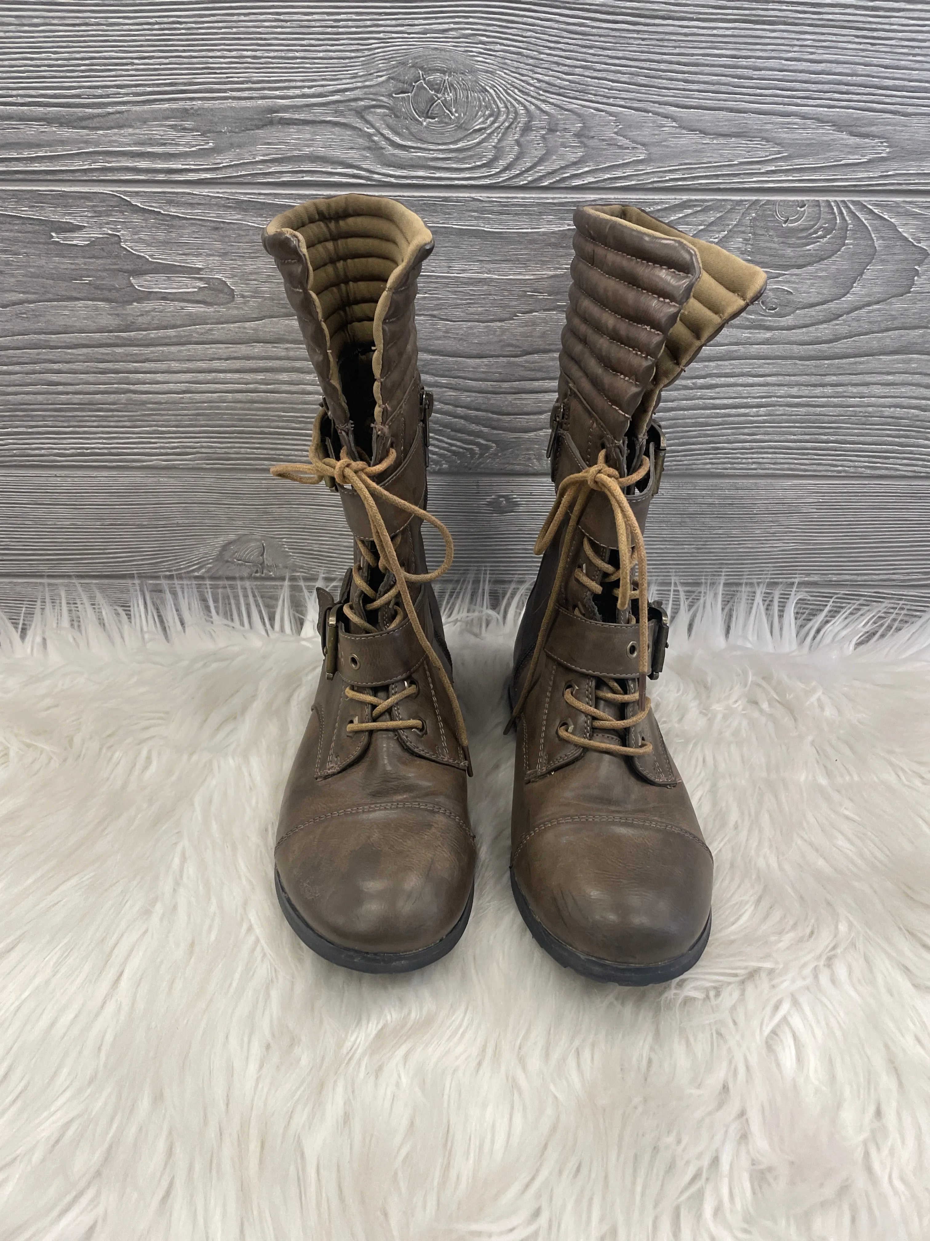 Boots Mid-calf Flats By Nature Breeze In Brown, Size: 8 Travel Chicwear