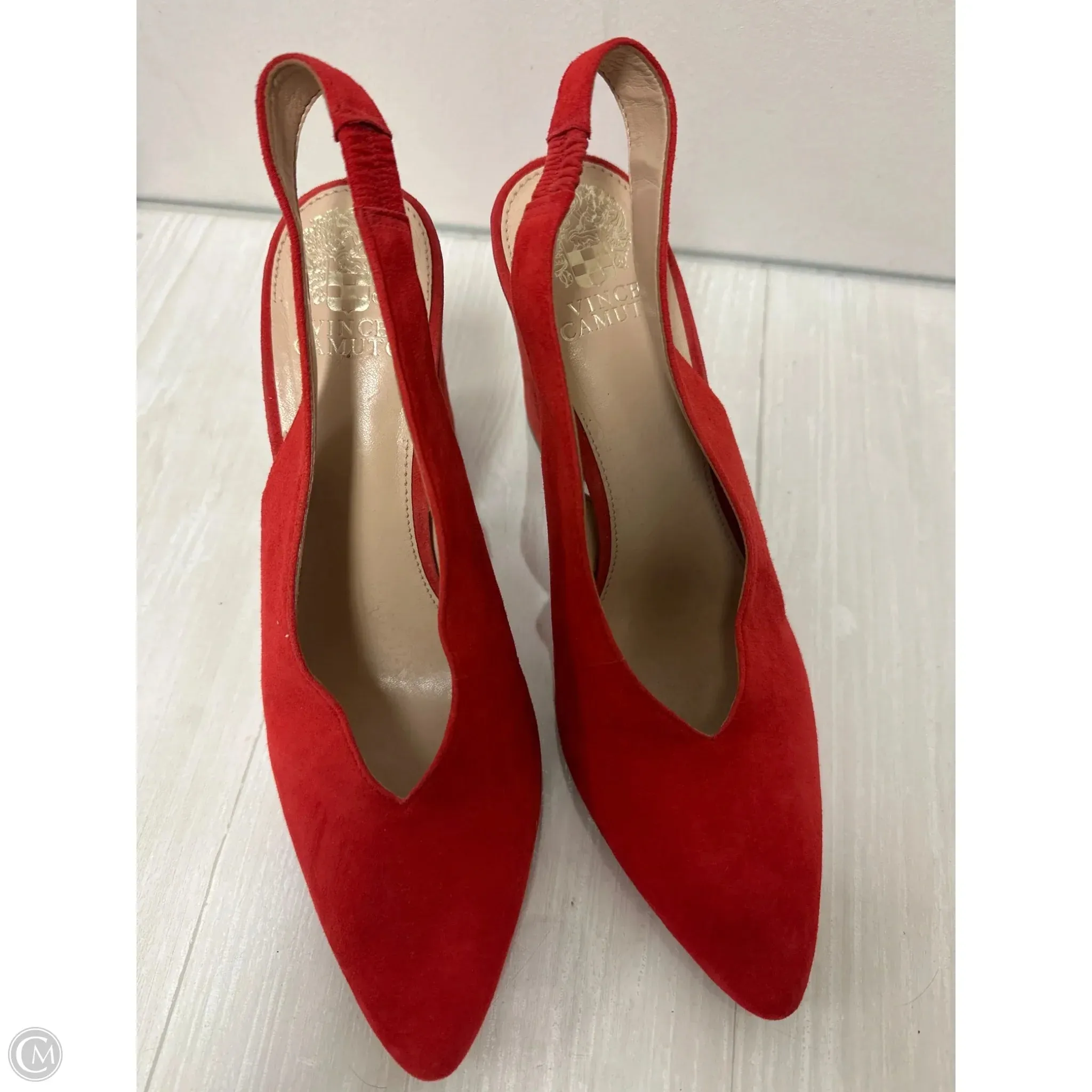 Wedding Reception Shoes Open Toe Wedges Shoes Heels Block By Vince Camuto In Red, Size: 10