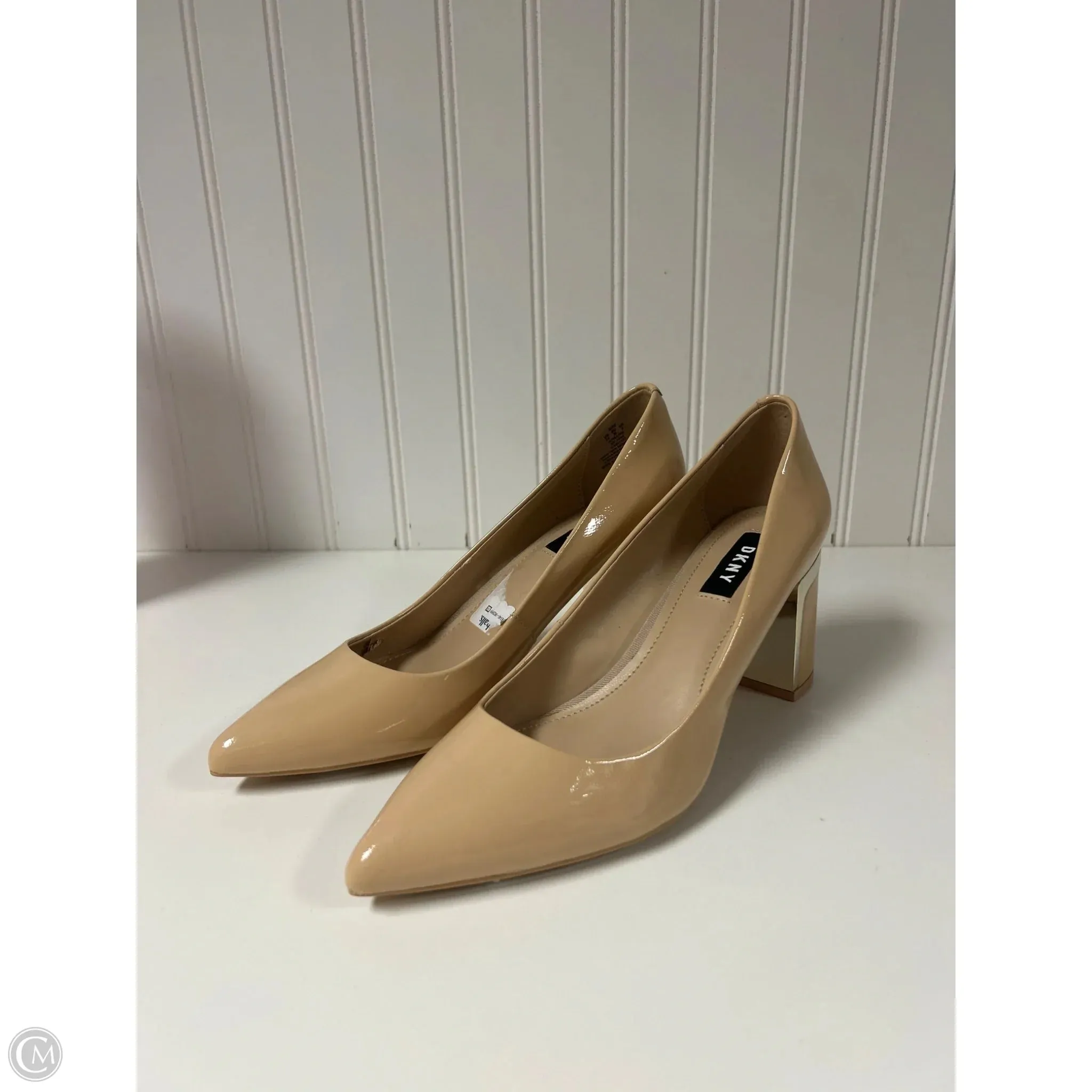 Modern Design Effortless Cool Shoes Heels Block By Dkny In Beige, Size: 7.5