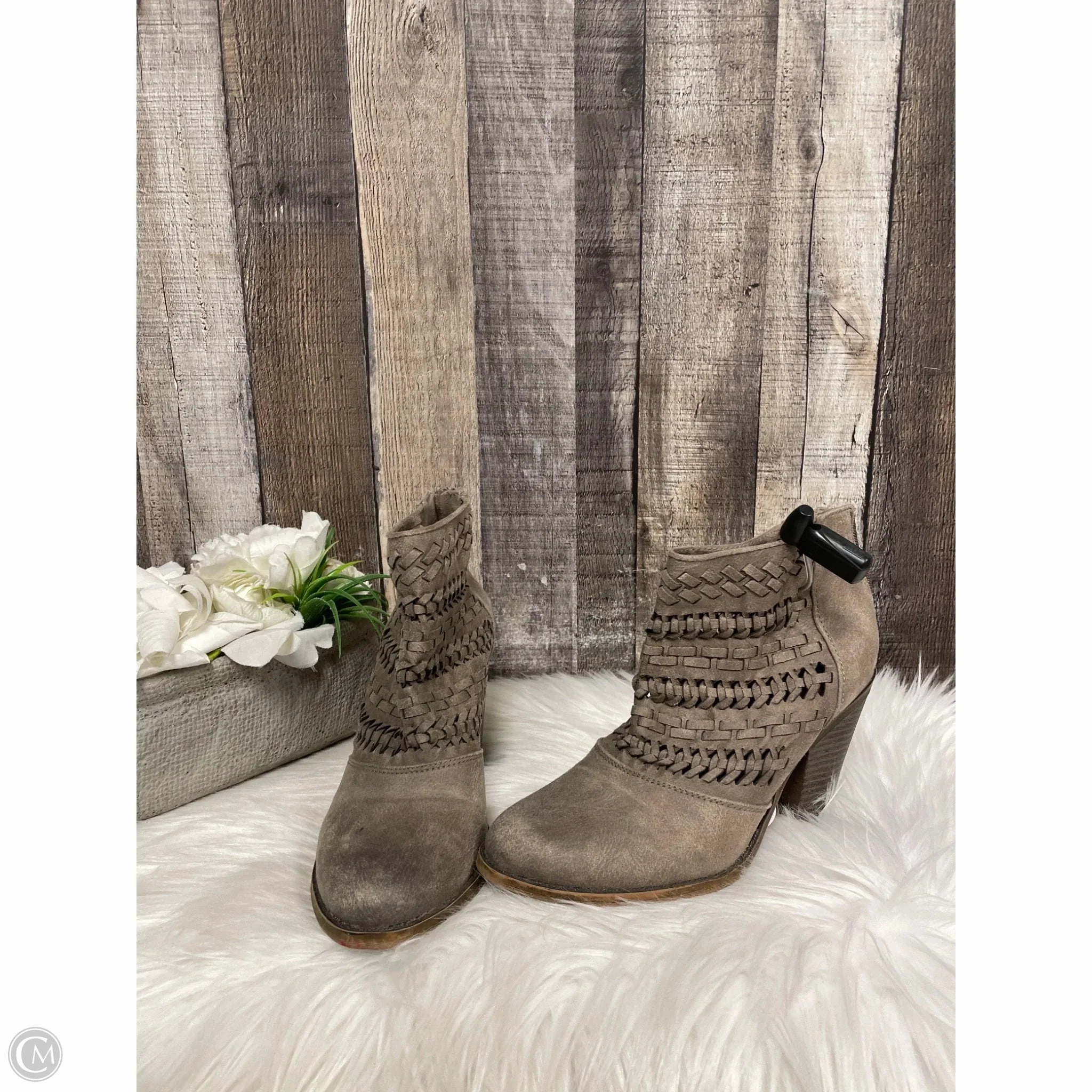 Feather Light River Crossing Boots Ankle Heels By Fergalicious In Grey, Size: 7.5