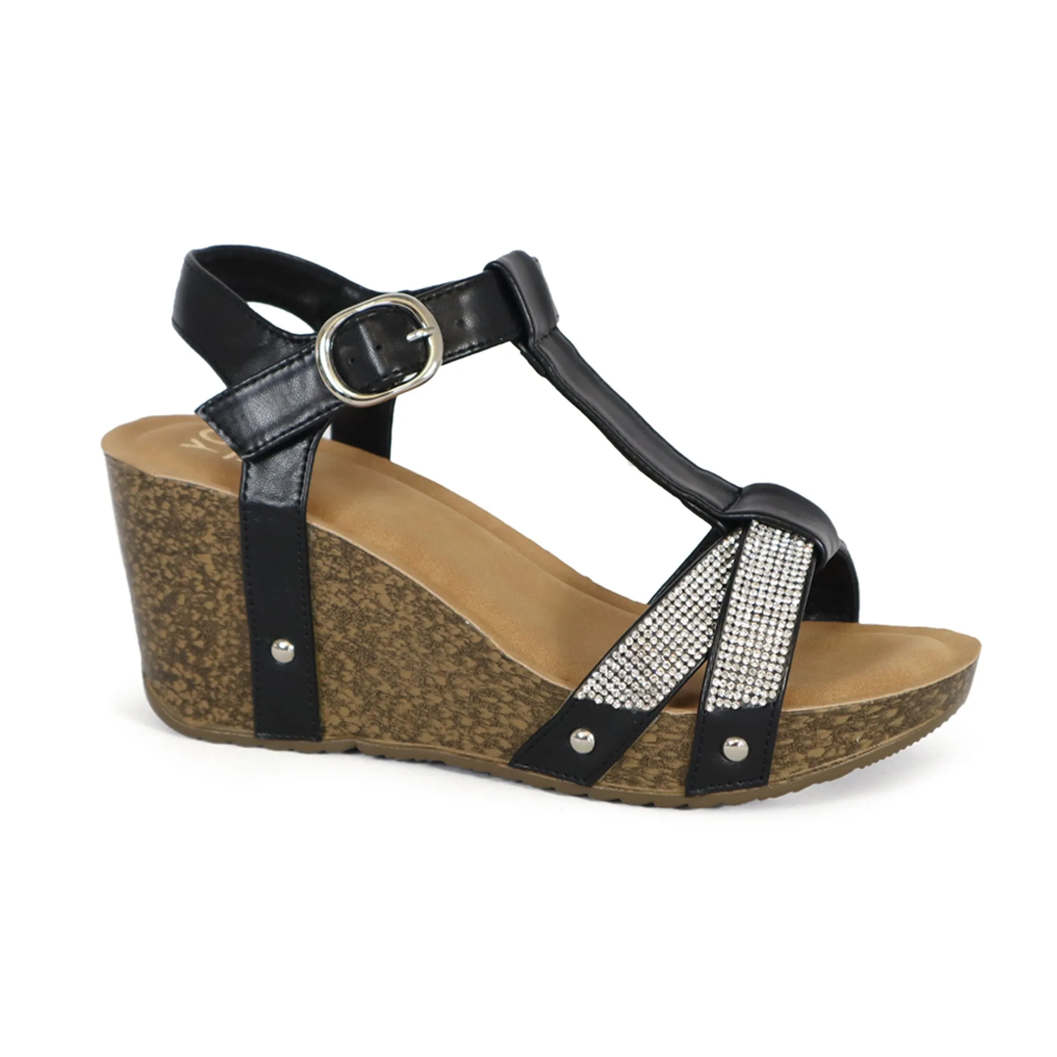 NETTA-67 Women's Criss Cross Rhinestone Strap Sandal With Wedge