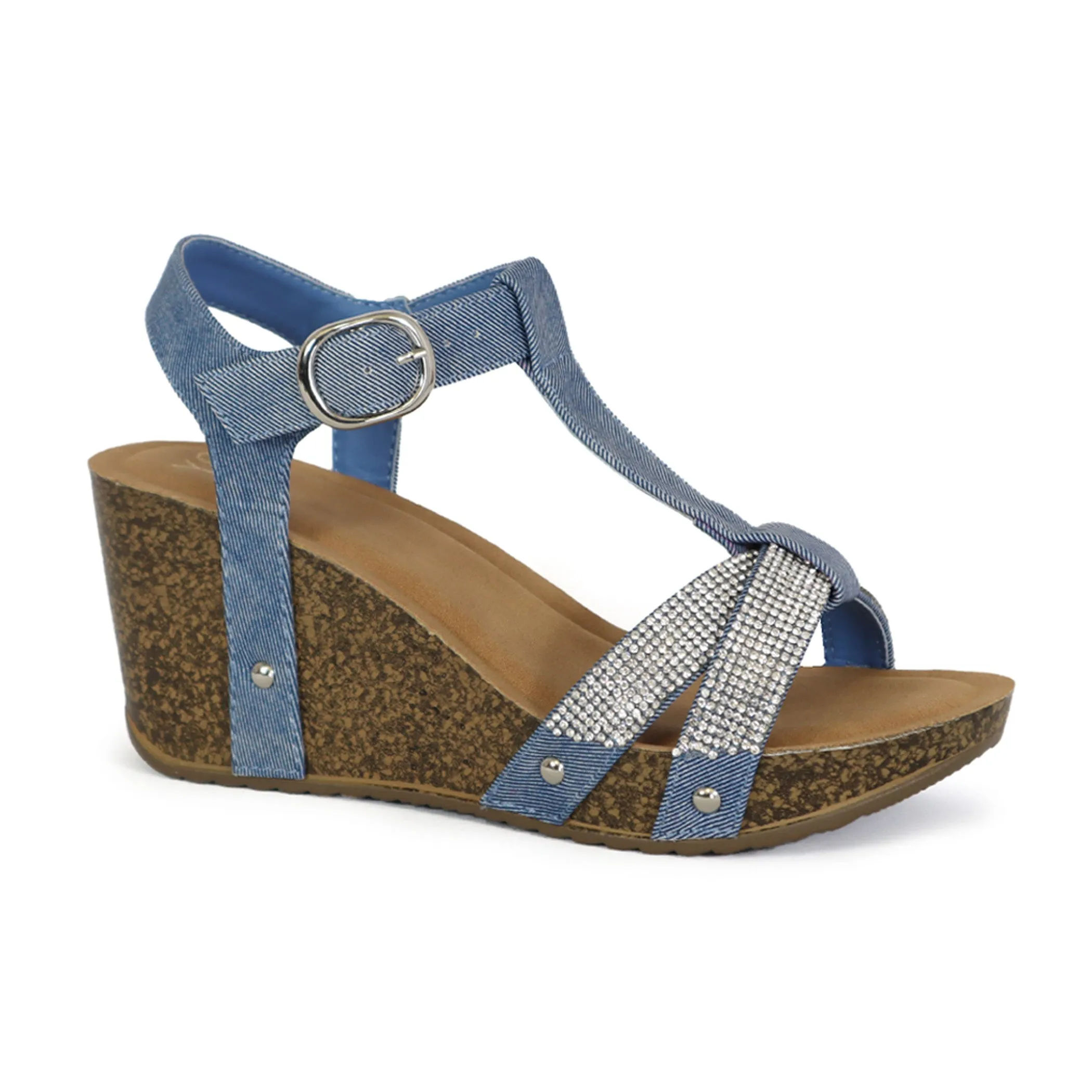 NETTA-67 Women's Criss Cross Rhinestone Strap Sandal With Wedge