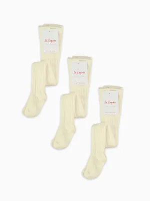 Off White Ribbed Kids Tights Set
