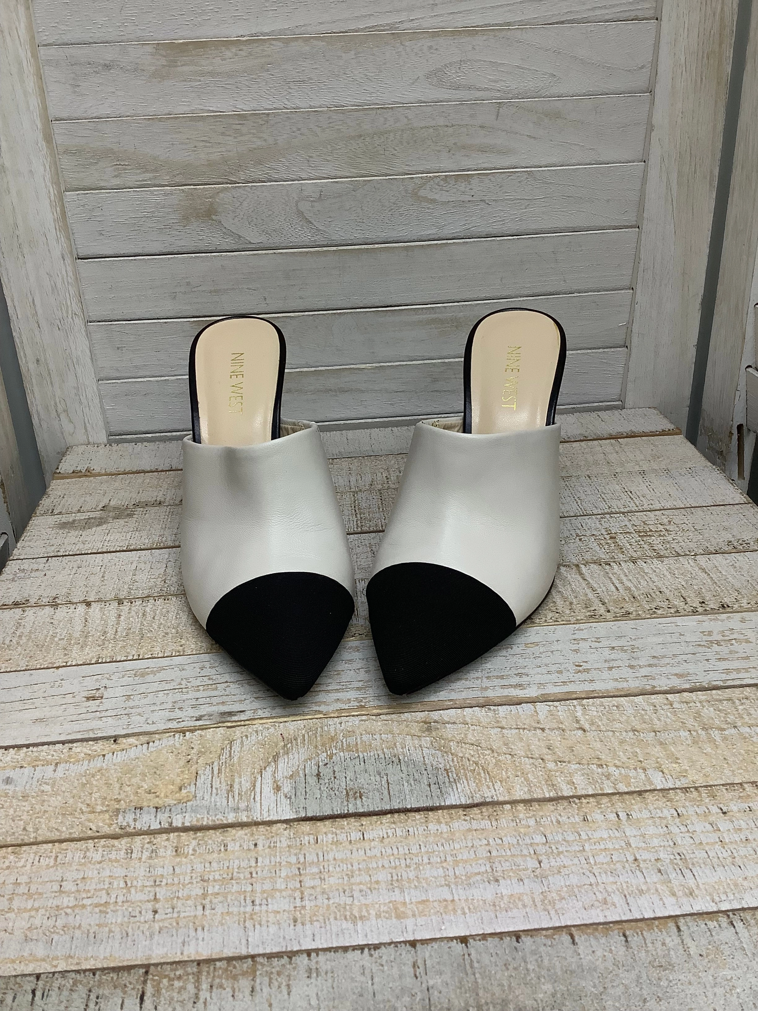 Luxe Evening Heels Shoes Heels Stiletto By Nine West In Black & Cream, Size: 6.5