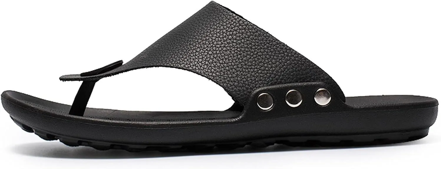 oiangi Men's Shoes Summer Leather Fashion Flip Flops Casual External Wear Beach Sandals