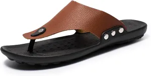 oiangi Men's Shoes Summer Leather Fashion Flip Flops Casual External Wear Beach Sandals