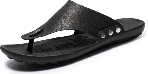 oiangi Men's Shoes Summer Leather Fashion Flip Flops Casual External Wear Beach Sandals