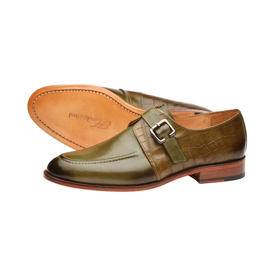 Olive Single Monk with Croco Detail