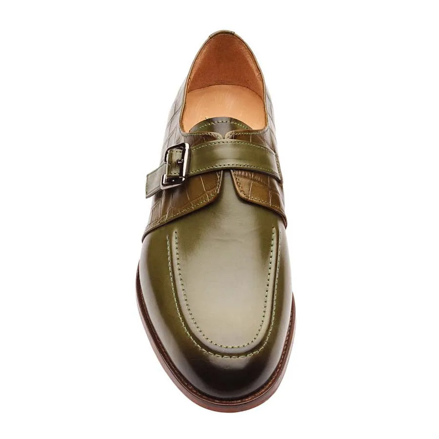 Olive Single Monk with Croco Detail