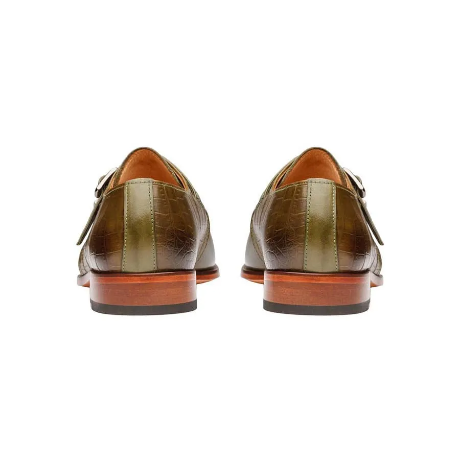 Olive Single Monk with Croco Detail