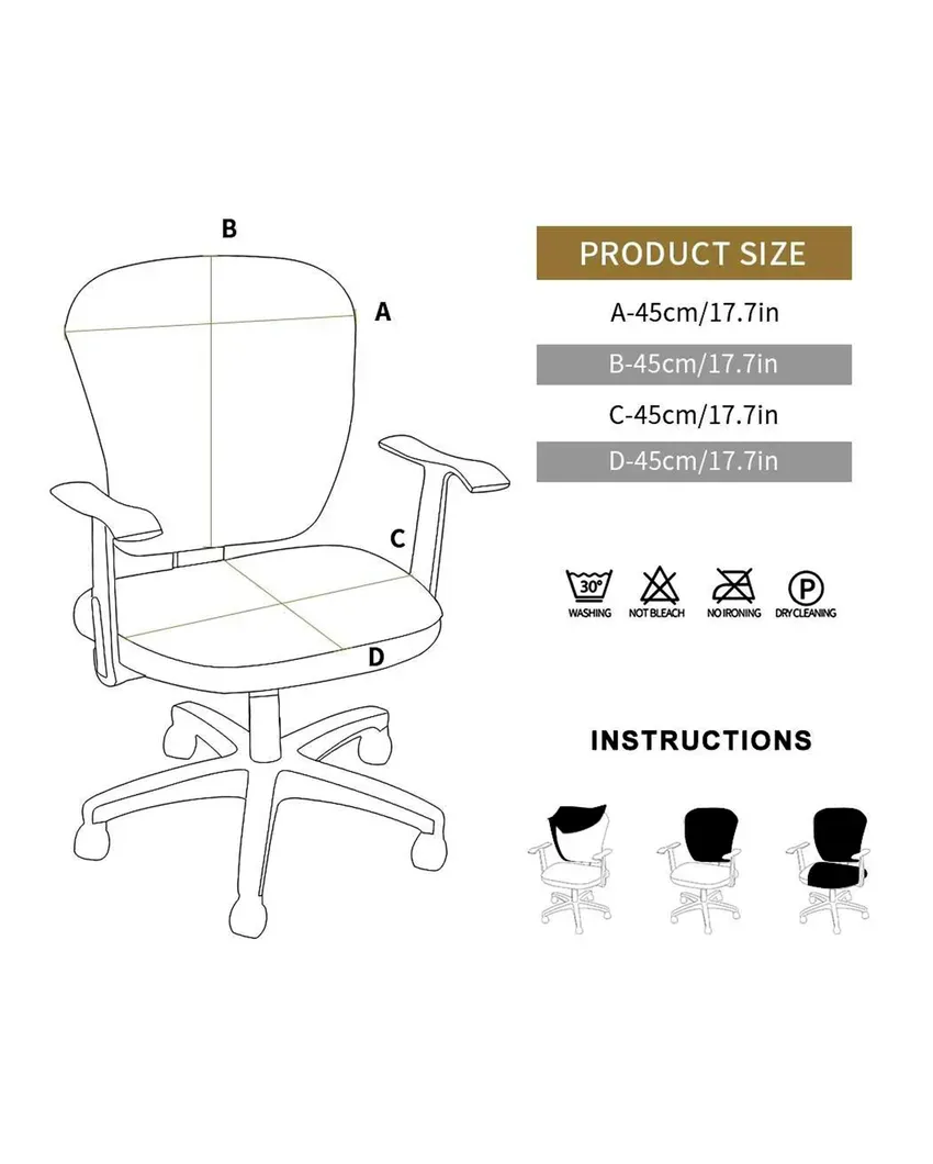 ONLY CHAIR COVER | Navy Blue Polyester Stretchable Elastic Geometric Printed Office Chair Covers | 18 x 18 inches