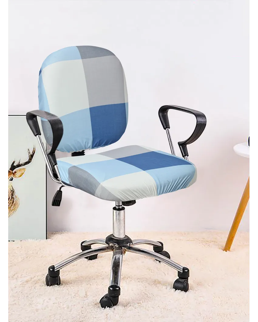 ONLY CHAIR COVER | Navy Blue Polyester Stretchable Elastic Geometric Printed Office Chair Covers | 18 x 18 inches