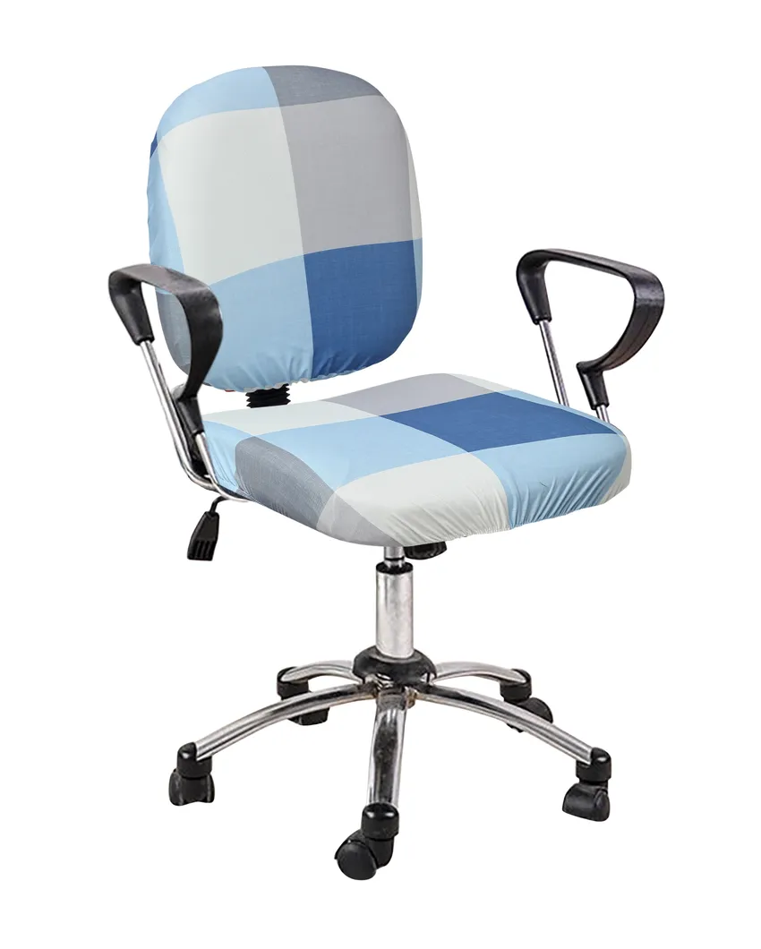 ONLY CHAIR COVER | Navy Blue Polyester Stretchable Elastic Geometric Printed Office Chair Covers | 18 x 18 inches