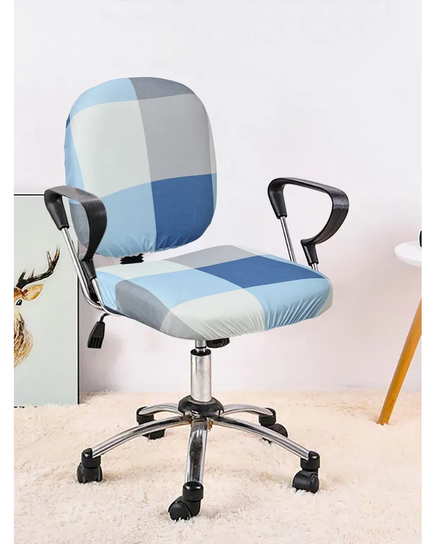 ONLY CHAIR COVER | Navy Blue Polyester Stretchable Elastic Geometric Printed Office Chair Covers | 18 x 18 inches