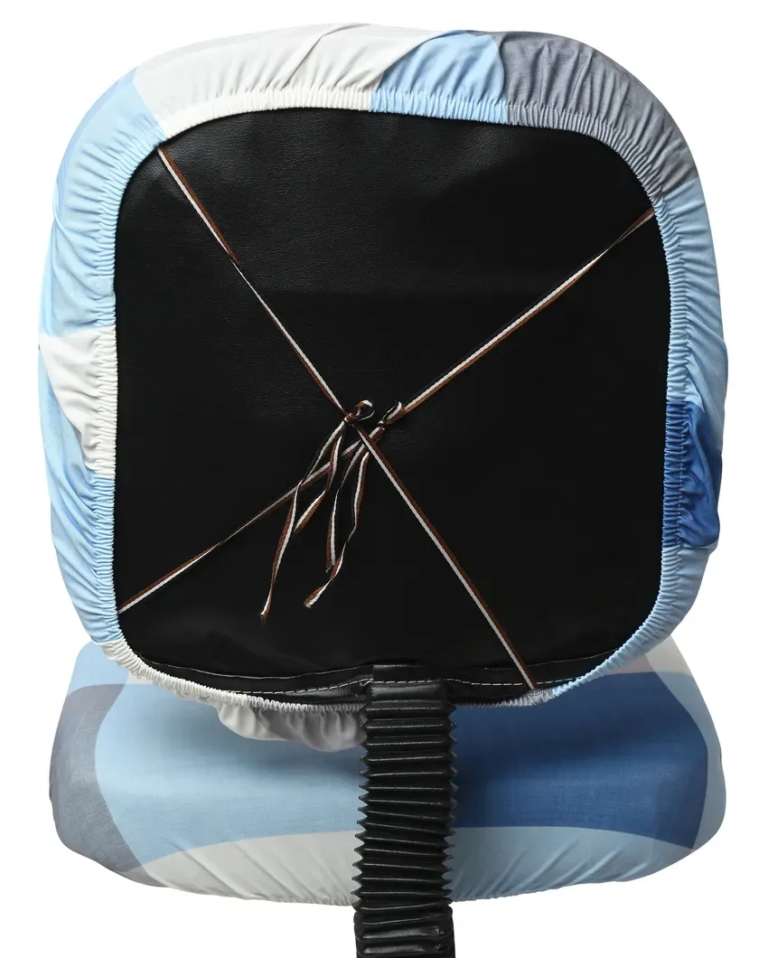 ONLY CHAIR COVER | Navy Blue Polyester Stretchable Elastic Geometric Printed Office Chair Covers | 18 x 18 inches