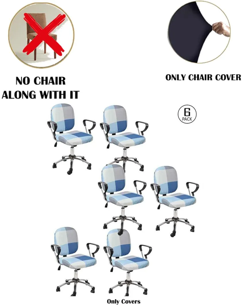ONLY CHAIR COVER | Navy Blue Polyester Stretchable Elastic Geometric Printed Office Chair Covers | 18 x 18 inches