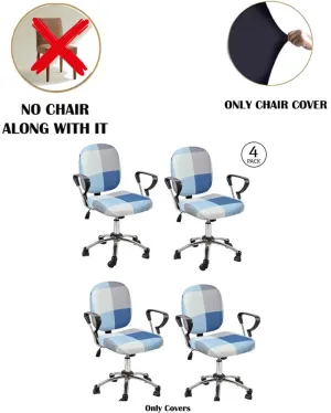 ONLY CHAIR COVER | Navy Blue Polyester Stretchable Elastic Geometric Printed Office Chair Covers | 18 x 18 inches
