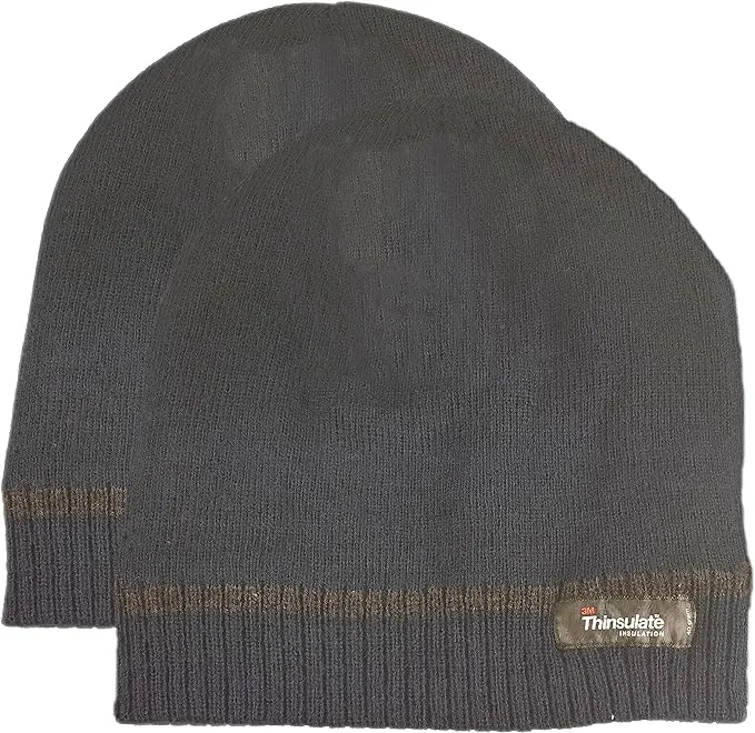Pack of 2 Mens Stripe Fleece Beanie Hat with 3M Thinsulate Insulation Quick Drying Lightweight Winter Thermal Protection for Skiing Hiking Outdoor by Sock Stack