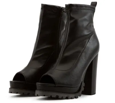 Peep Toe Chunky Heel Booties, Fashionable Open Toe