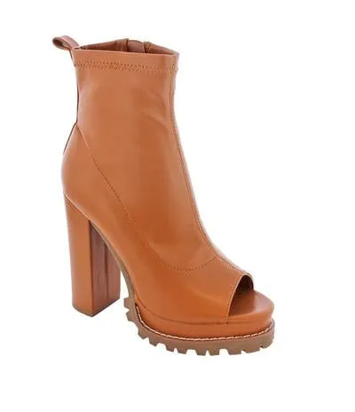 Peep Toe Chunky Heel Booties, Fashionable Open Toe