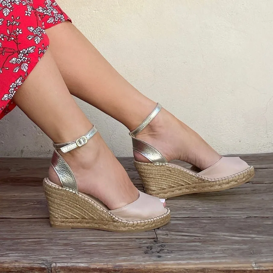 Peep Toe Espadrille Wedge in Sandy Champagne