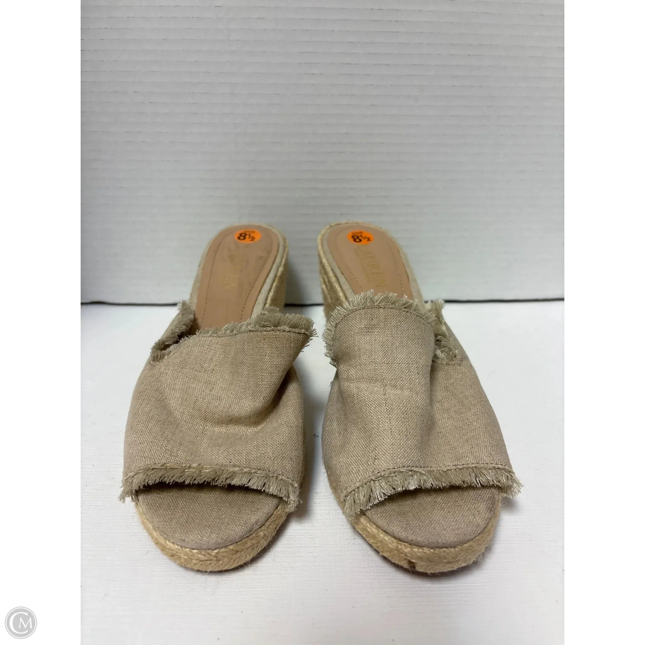 Embroidered Shoes Heels Block By Ralph Lauren In Tan, Size: 8.5