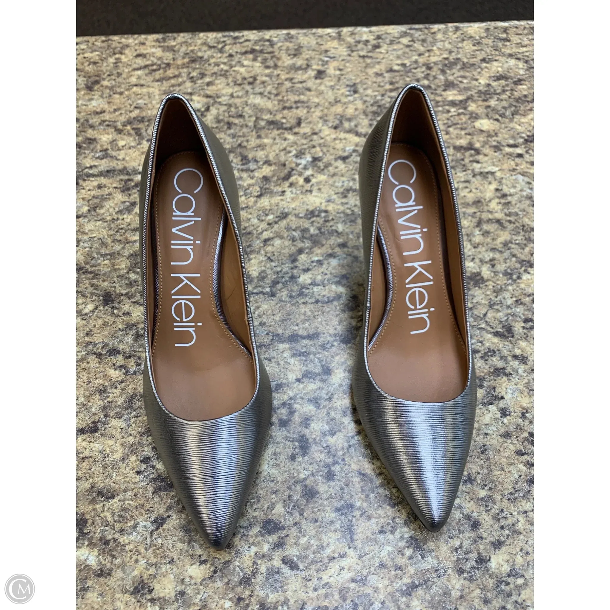 Shoes Heels Stiletto By Calvin Klein In Silver, Size: 7 Understated Chic Foot Protection
