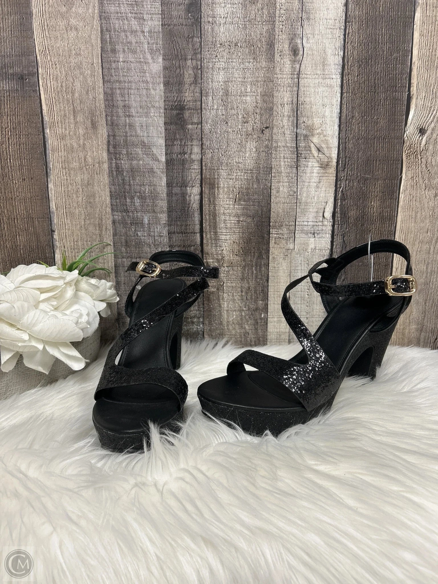Holiday Sandals Shoes Heels Block By Cmf In Black, Size: 5