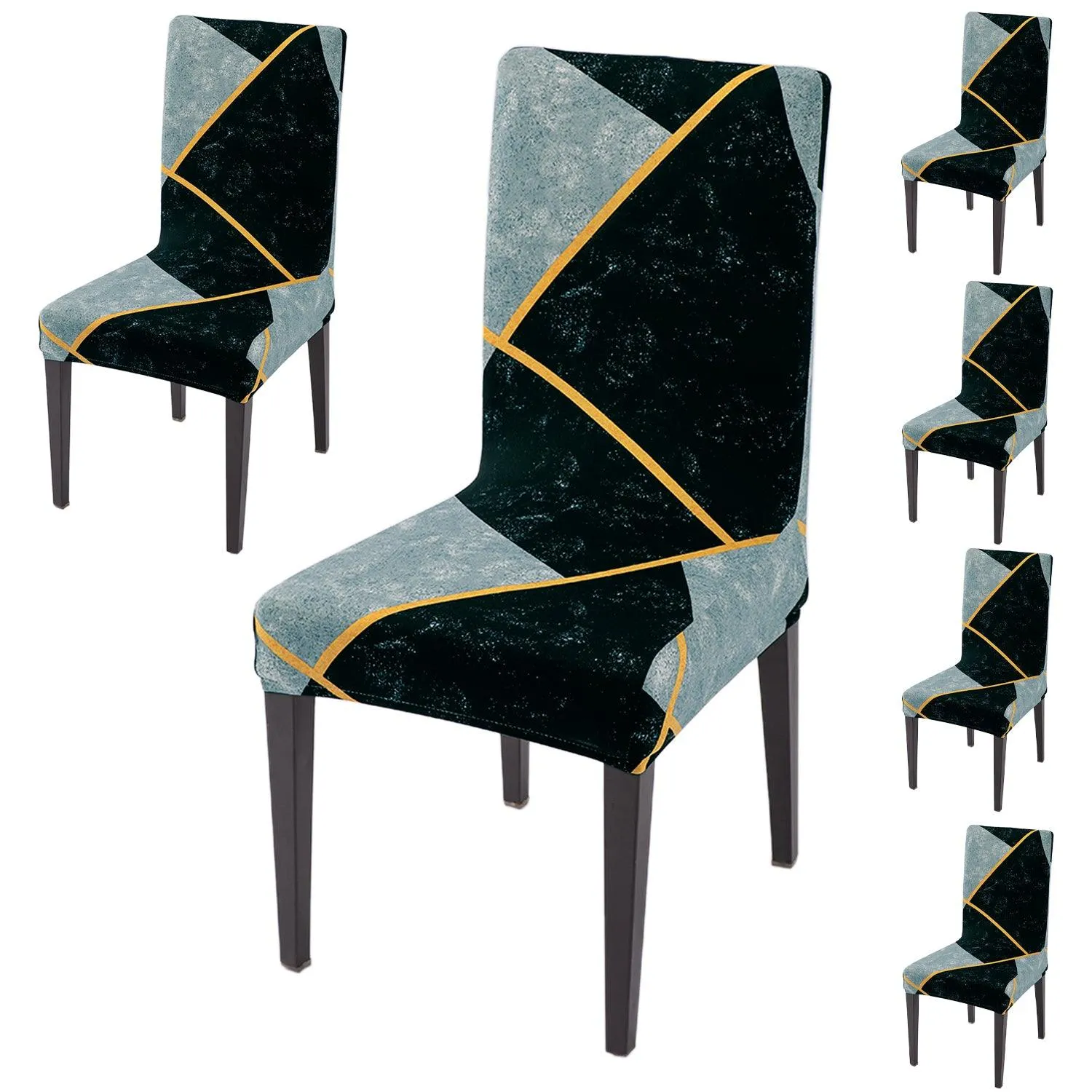 PolySpandex 140gsm Dining Chair Cover Set of 1/2/4/6, Multicolor Abstract Geometry