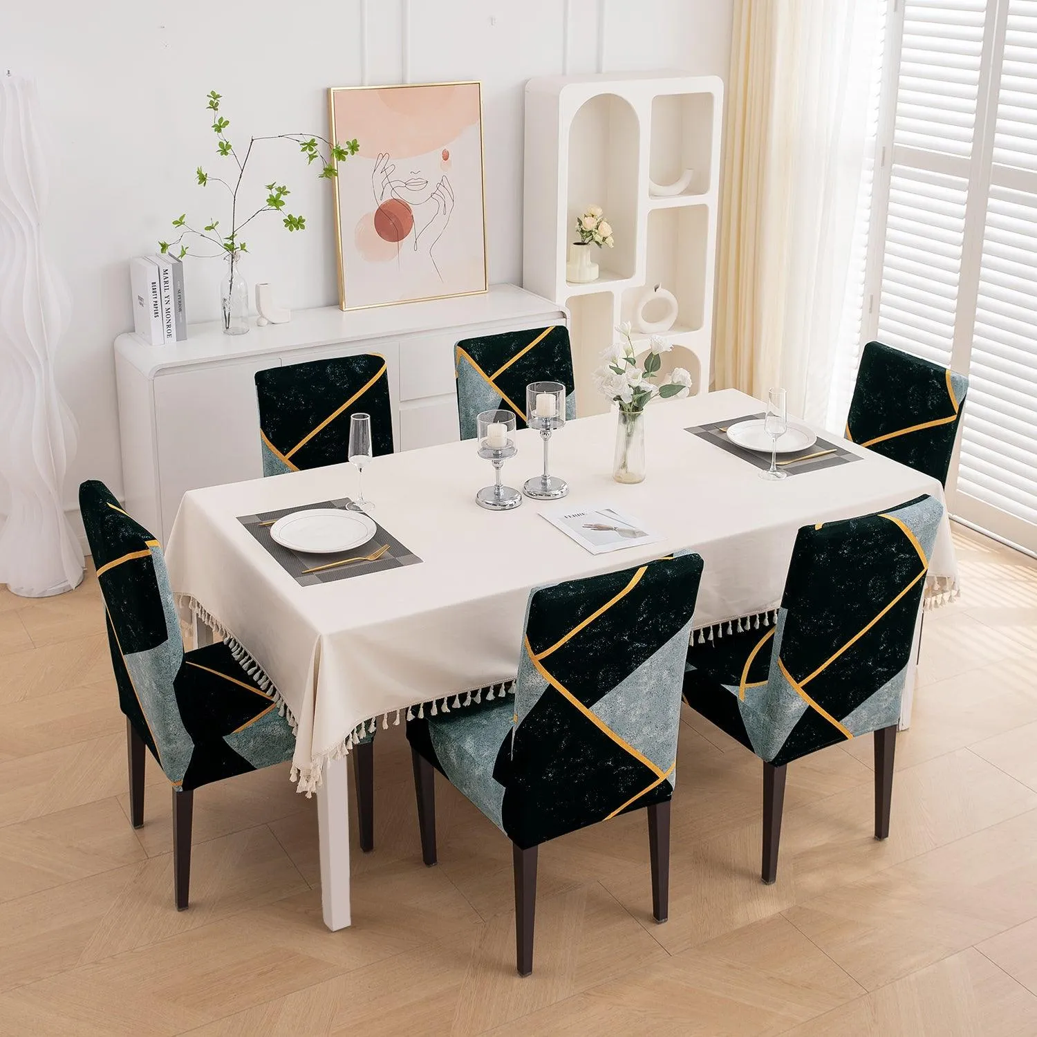 PolySpandex 140gsm Dining Chair Cover Set of 1/2/4/6, Multicolor Abstract Geometry