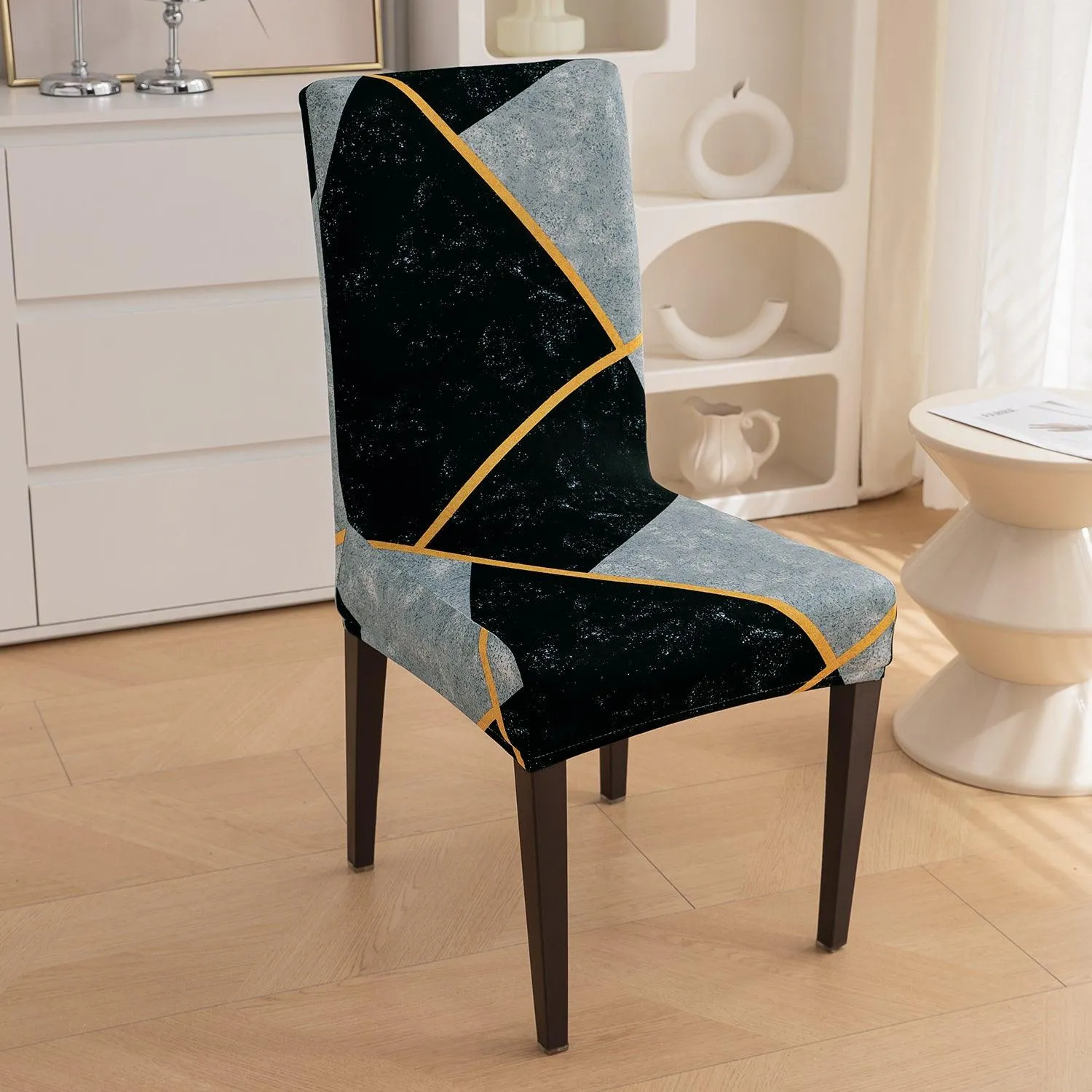 PolySpandex 140gsm Dining Chair Cover Set of 1/2/4/6, Multicolor Abstract Geometry