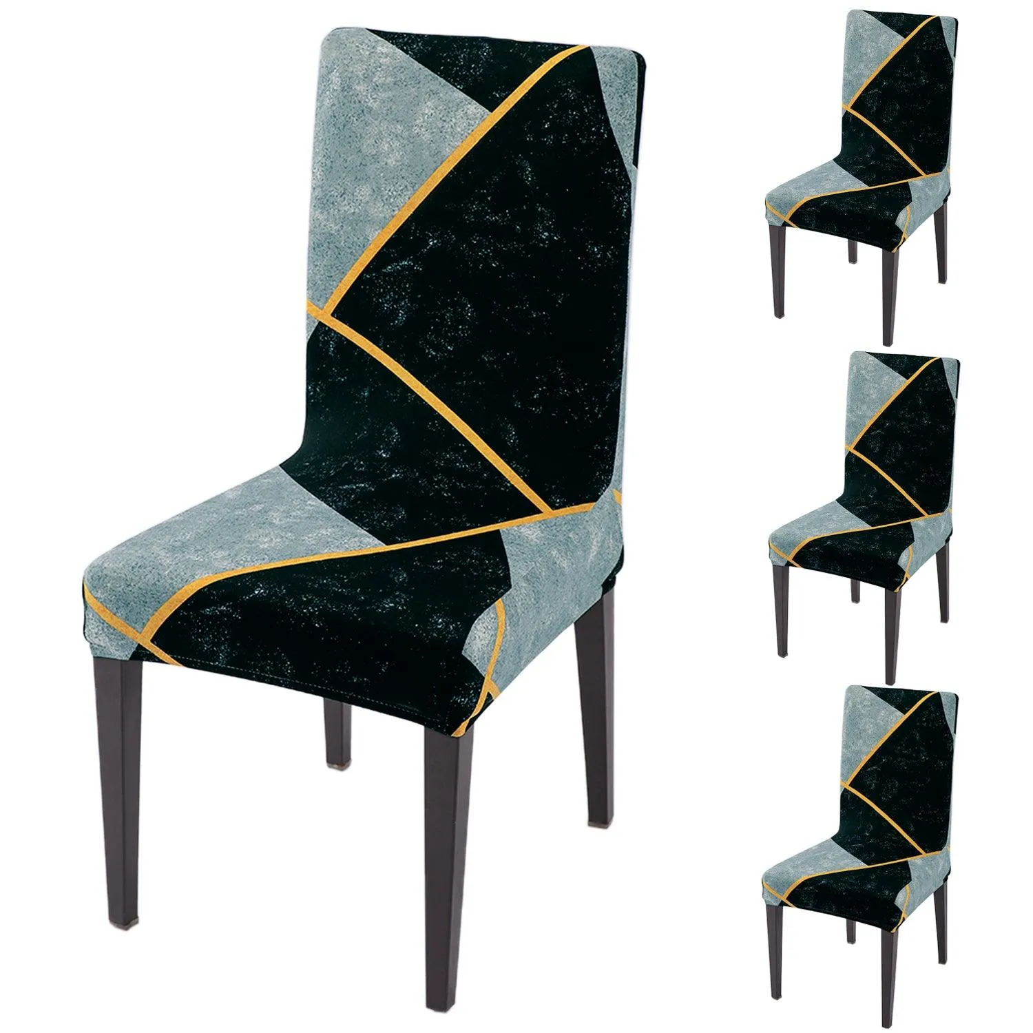 PolySpandex 140gsm Dining Chair Cover Set of 1/2/4/6, Multicolor Abstract Geometry