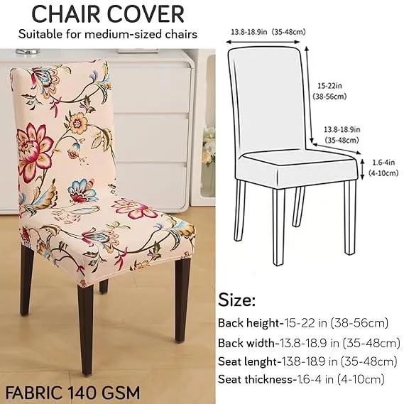 PolySpandex 140gsm Elastic Dining Chair Cover Set of 1/2/4/6, Beach Beige Dahlia