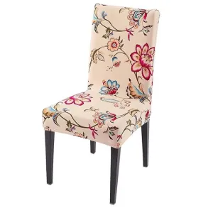 PolySpandex 140gsm Elastic Dining Chair Cover Set of 1/2/4/6, Beach Beige Dahlia