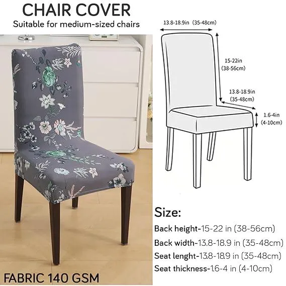 PolySpandex 140gsm Elastic Dining Chair Cover Set of 1/2/4/6, Bentonite Grey Budding Florals