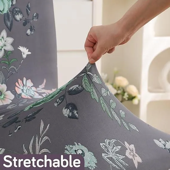 PolySpandex 140gsm Elastic Dining Chair Cover Set of 1/2/4/6, Bentonite Grey Budding Florals