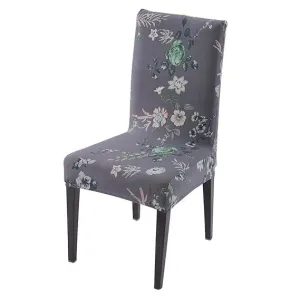 PolySpandex 140gsm Elastic Dining Chair Cover Set of 1/2/4/6, Bentonite Grey Budding Florals