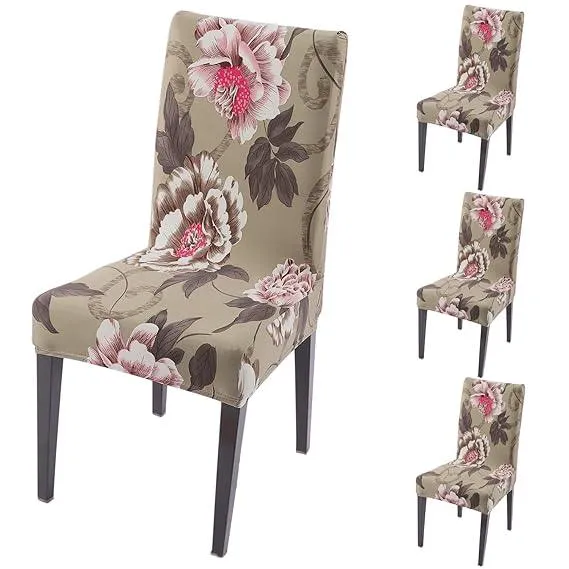 PolySpandex 140gsm Elastic Dining Chair Cover Set of 1/2/4/6, Buff Brown Geum