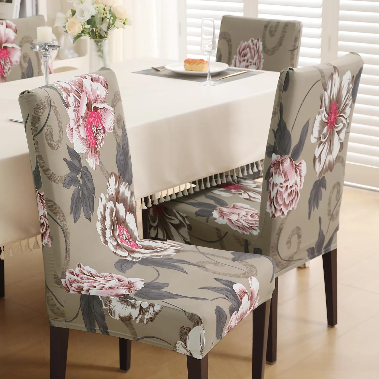 PolySpandex 140gsm Elastic Dining Chair Cover Set of 1/2/4/6, Buff Brown Geum