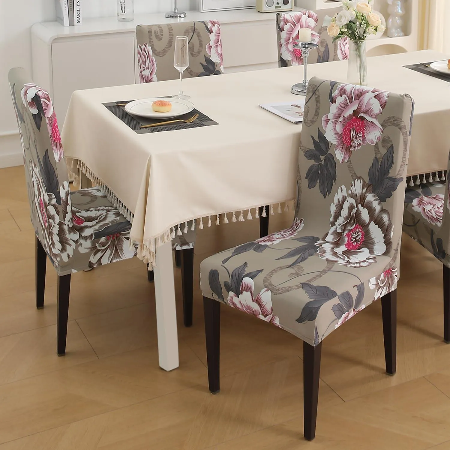 PolySpandex 140gsm Elastic Dining Chair Cover Set of 1/2/4/6, Buff Brown Geum