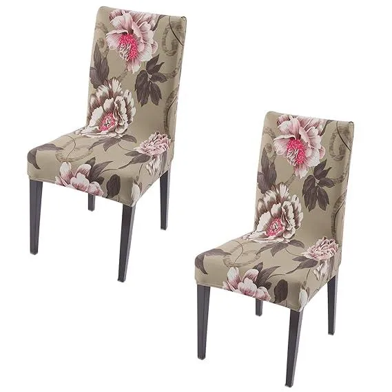 PolySpandex 140gsm Elastic Dining Chair Cover Set of 1/2/4/6, Buff Brown Geum