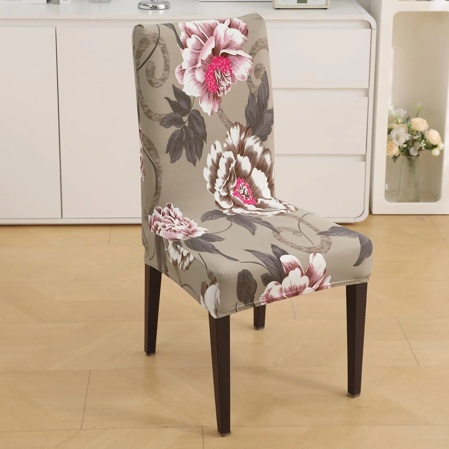 PolySpandex 140gsm Elastic Dining Chair Cover Set of 1/2/4/6, Buff Brown Geum